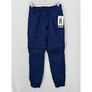 Eddie Bauer Youth Boys Convertible Jogger Pants Shorts L 14/16 Navy Nylon New